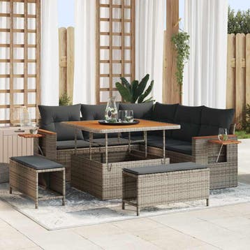 vidaXL Tuinbank Set 9 st 8-Aantal zitplaatsen Grijs poly, Verzenden, Nieuw