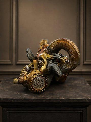 sculptuur, Steampunk Ram Skull – Mechanisch Gasmasker met