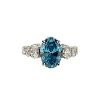 Ring - 14 karaat Witgoud - 5.00ct. tw. Blauw Diamant (Fancy, Nieuw