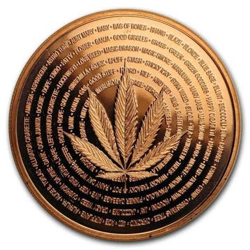 États-Unis. 5 x 1 oz Cannabis Words in Circle 999 Fine