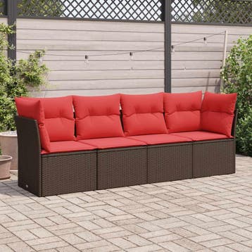 vidaXL 4-delige Loungeset met kussens poly rattan bruin, Verzenden, Nieuw, Loungeset