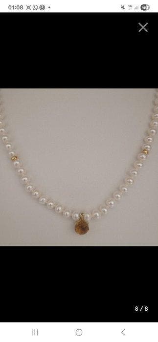 Collier avec pendentif - 18 carats Or jaune Perle - Citrine