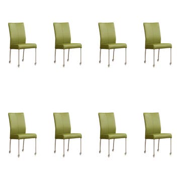 Set van 8 Leren eetkamerstoelen Comfort met wieltjes -, Ophalen of Verzenden, Nieuw, Leer, Eén