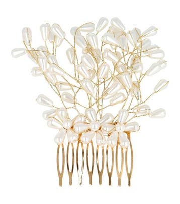 Haarspeld Sierkam Opsteekkam 6cm - Bloem Parel Kralen - Goud, Handtassen en Accessoires, Nieuw
