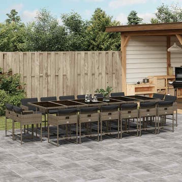 vidaXL 17-delige Tuinset met kussens poly rattan grijs, Verzenden, Nieuw, Tuinset