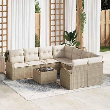 vidaXL Bankstel 9 st 8-Aantal zitplaatsen Beige en Crème, Verzenden, Nieuw