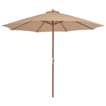 Houten parasol 300 cm taupe: Stijlvolle schaduw in je tui..., Verzenden, Zo goed als nieuw, 2 tot 3 meter, Stokparasol