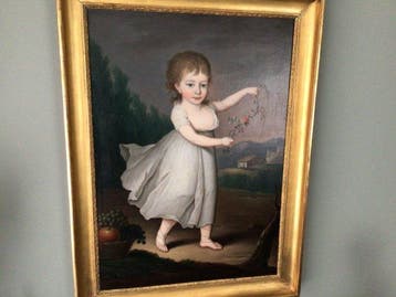 École italienne (XVIII) - Portret van een kind in flora of, Antiek en Kunst