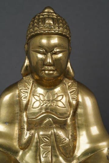 Large Buddha seated in Dhyana Mudra on Hardwood Stand -