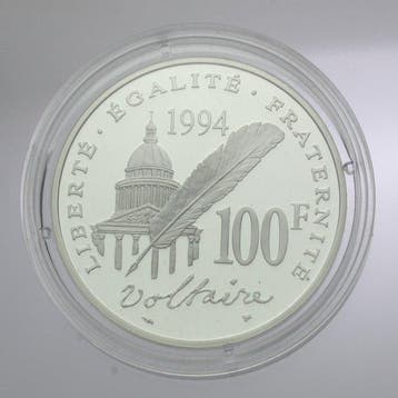 France. 100 Francs 1994 Voltaire. BE en argent (Sans prix de