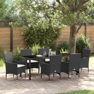 vidaXL Tuin Eettafel Set 7 st Zwart poly rattan, Verzenden, Nieuw