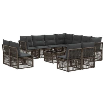vidaXL Tuinbank Set 12 pcs Grijs poly rattan, Verzenden