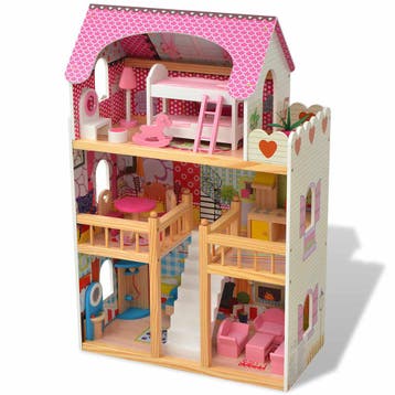 vidaXL Poppenhuis 3 verdiepingen 60x30x90 cm hout, Kinderen en Baby's, Verzenden, Nieuw