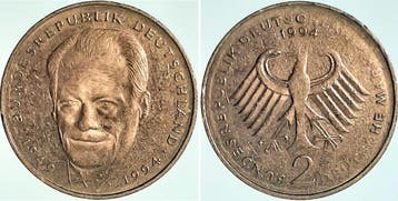 Duitsland 2 Dm Brandt 1994j ss/vz, Fehlpraegung, Verzenden