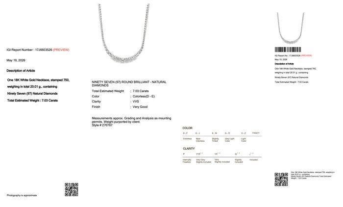 Halsketting - 18 karaat Witgoud - 7.03ct. tw. Diamant, Handtassen en Accessoires, Kettingen