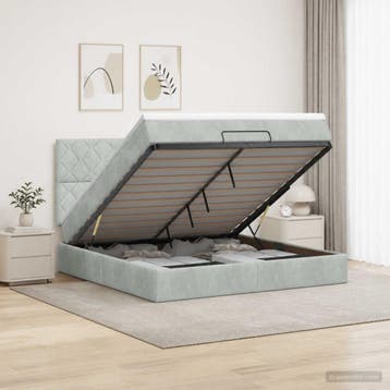 vidaXL Ottoman bed met matras Lichtgrijs 140 x 200 cm, Verzenden