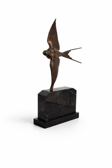 Sculpture, Art Deco stijl bronzen zwaluw in de vlucht - 48, Antiquités & Art, Curiosités & Brocante
