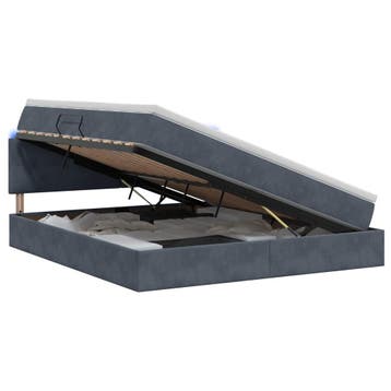 vidaXL LED opbergbed met matras Donkergrijs 160 x 200 cm, Verzenden, Nieuw