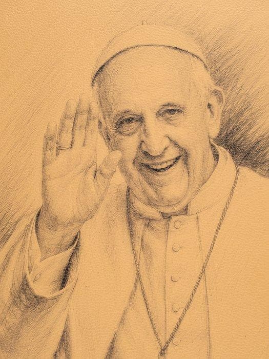 Paus Franciscus – Groet van Hoop / Druk op leer 84,50 x, Antiquités & Art, Antiquités | Livres & Manuscrits