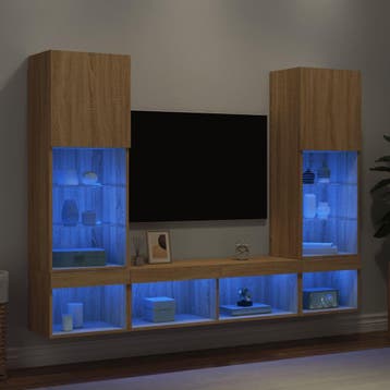 vidaXL 5-delige Tv-wandmeubelset met LED bewerkt hout sonoma, Verzenden
