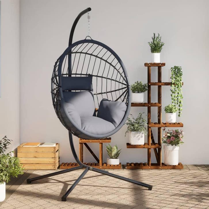 vidaXL Hangstoel met standaard rattan en staal lichtgrijs, Tuin en Terras, Overige Tuin en Terras, Nieuw, Verzenden