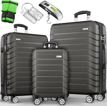 Kofferset - 3 delig - Trolley - Reiskoffer set - Antraciet -, Verzenden, Nieuw