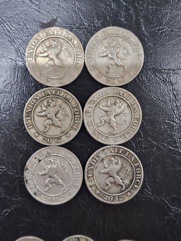 België. Leopold I + Leopold II. 1 - 10 en 20 centimes