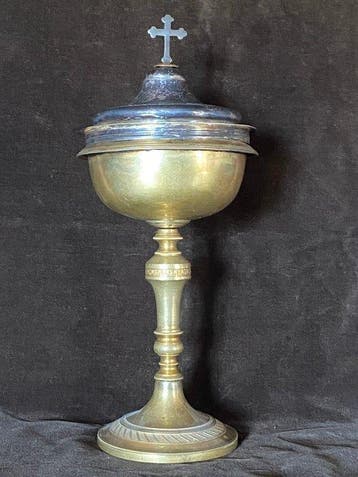 Pyxis - .800 zilver - Antiek met zilveren kop - 31 ,5 cm