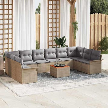 vidaXL Tuinbank Set 11 st 10-Aantal zitplaatsen Beige en, Verzenden, Nieuw