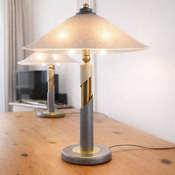 Lamp - Metaal, Glas - Een paar tafellampen, Antiek en Kunst, Curiosa en Brocante