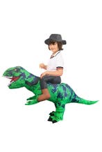 KIMU® Opblaas Kostuum Kinderen Rijdend op T-Rex Groen 80 86, Ophalen of Verzenden, Nieuw