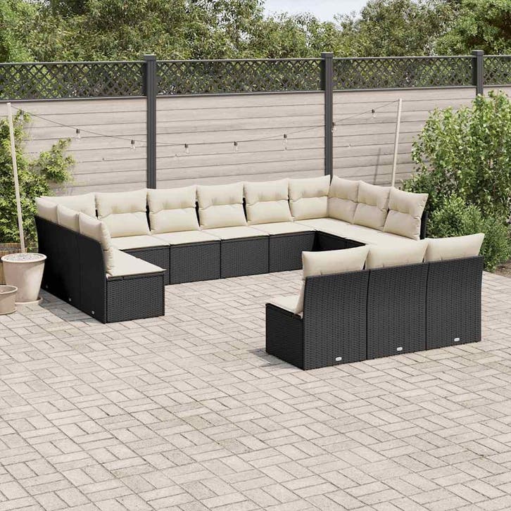 vidaXL 13-delige Loungeset met kussens poly rattan zwart, Jardin & Terrasse, Ensembles de jardin, Envoi