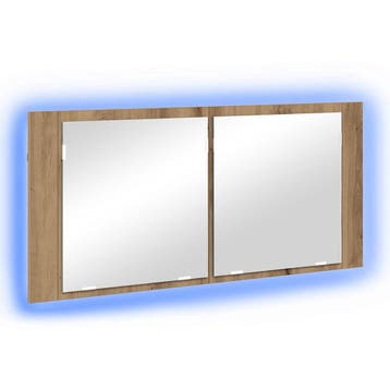 LED Spiegelkast eik 100cm | 34% Retour deal | Pak je voor..., Huis en Inrichting, Badkamer | Badkamermeubels, Spiegelkast, 100 tot 150 cm