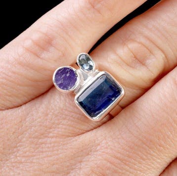 925 Sterling Zilveren Ring met tanzanieten en aquamarijn -