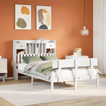 vidaXL Bed met boekenkast zonder matras grenenhout wit, Huis en Inrichting, Verzenden, Nieuw
