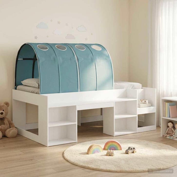 vidaXL Bedframe met Tunnel 3 st Wit en Lichtblauw, Maison & Meubles, Chambre à coucher | Lits, Envoi