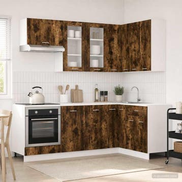 vidaXL Keuken Eenheid LYON 8 st Gerookt eiken Bewerkt hout, Huis en Inrichting, Verzenden, Nieuw
