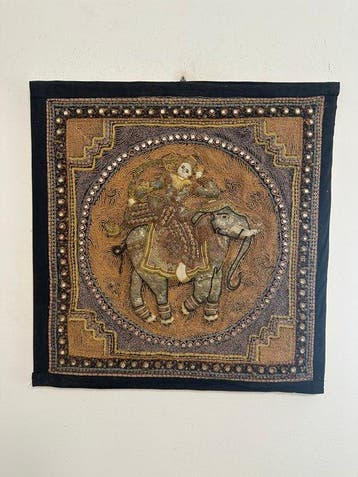 Wandtapijt - 55 cm - 55 cm - Kalaga-tapijt uit Birma, Antiquités & Art