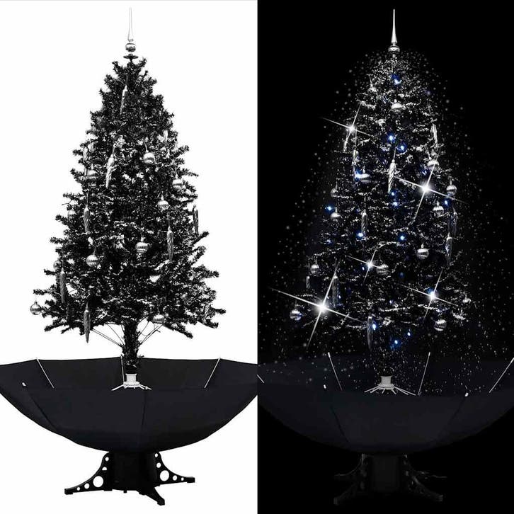 vidaXL Kerstboom sneeuwend met paraplubasis 190 cm PVC zwart, Divers, Noël, Envoi