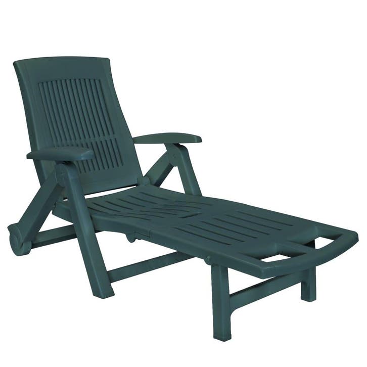 vidaXL Ligbed met voetensteun kunststof groen, Tuin en Terras, Ligbedden, Nieuw, Verzenden