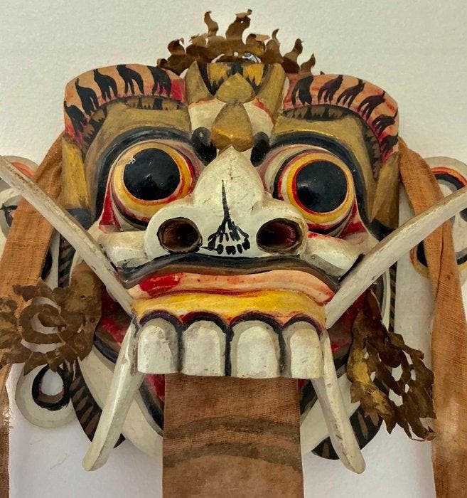 Rangda masker - Hout, Steenglas, Textiel, perkament -, Antiquités & Art, Art | Art non-occidental