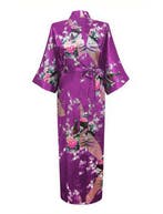 KIMU® Kimono Paars 7/8e S-M Yukata Satijn Boven dekel Lange, Ophalen of Verzenden
