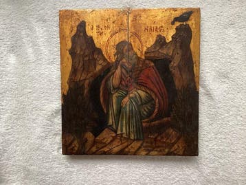 Icoon - Profeet Elia - Hout - Handgeschilderd - 26 x 27 cm