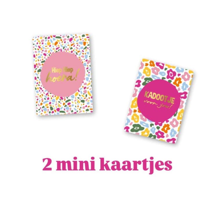 2x mini Color Leopard - terrazzo - Hiep hiep hoera - kado..., Diversen, Wenskaarten, Nieuw, Ophalen of Verzenden