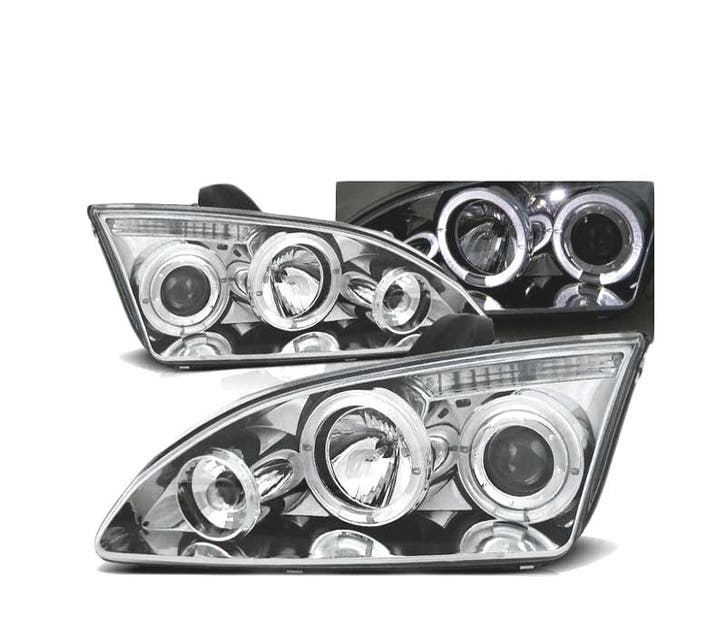 Phares Pour Ford Focus II 04-08 Angel Eyes Chromé H1 H1, Auto-onderdelen, Verlichting, Verzenden