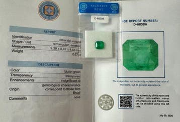 1 pcs Vert Émeraude - 2.67 ct - Instituto Gemólogico Español, Nieuw