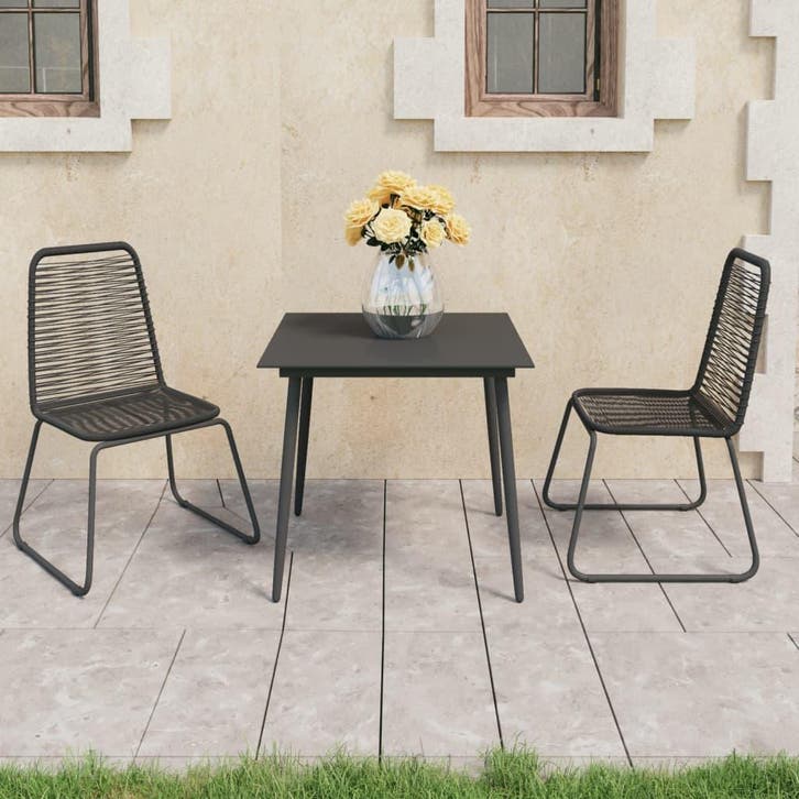 vidaXL 3-delige Tuinset PVC-rattan zwart, Tuin en Terras, Tuinsets en Loungesets, Tuinset, Nieuw, Verzenden
