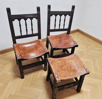 Artesano - Stoel (3) - Leer - 2 stoelen en 1 kruk