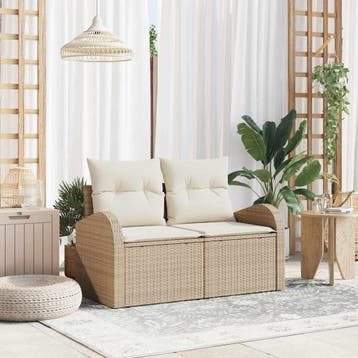 vidaXL Tuin Sofa met kussen Beige 124 x 62 x 69cm poly, Verzenden, Nieuw