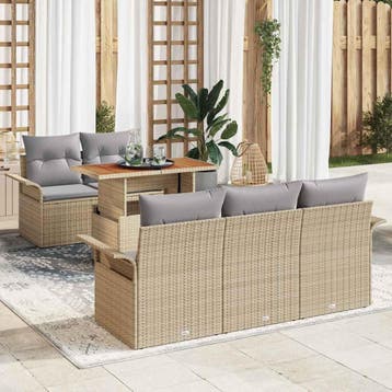 vidaXL Tuinbank Set 6 st Beige Poly rattan, Verzenden